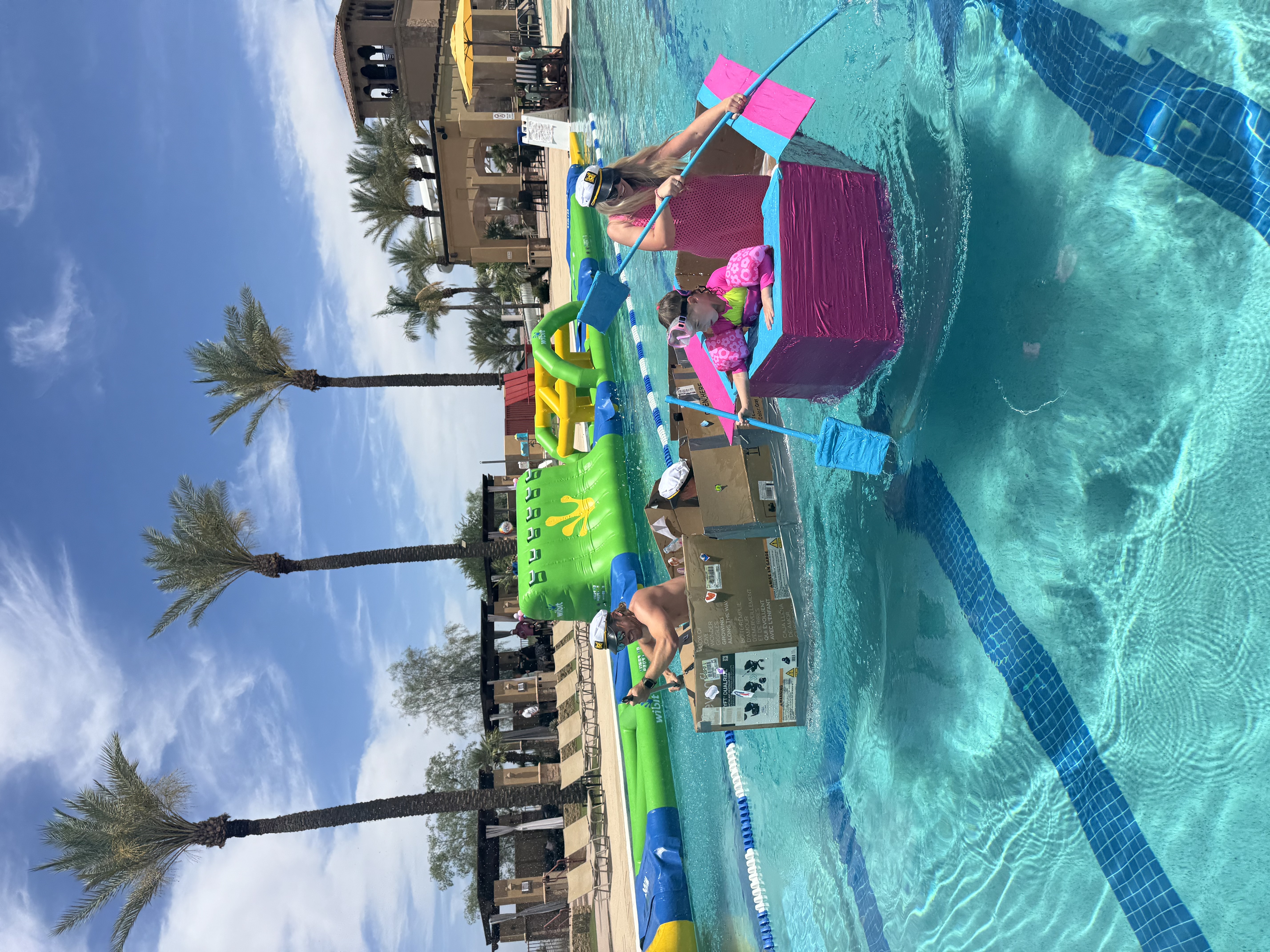 Cardboard Regatta race that took place on Sunday, May 25th. Our Members built these boats at home and raced in our lap pool.