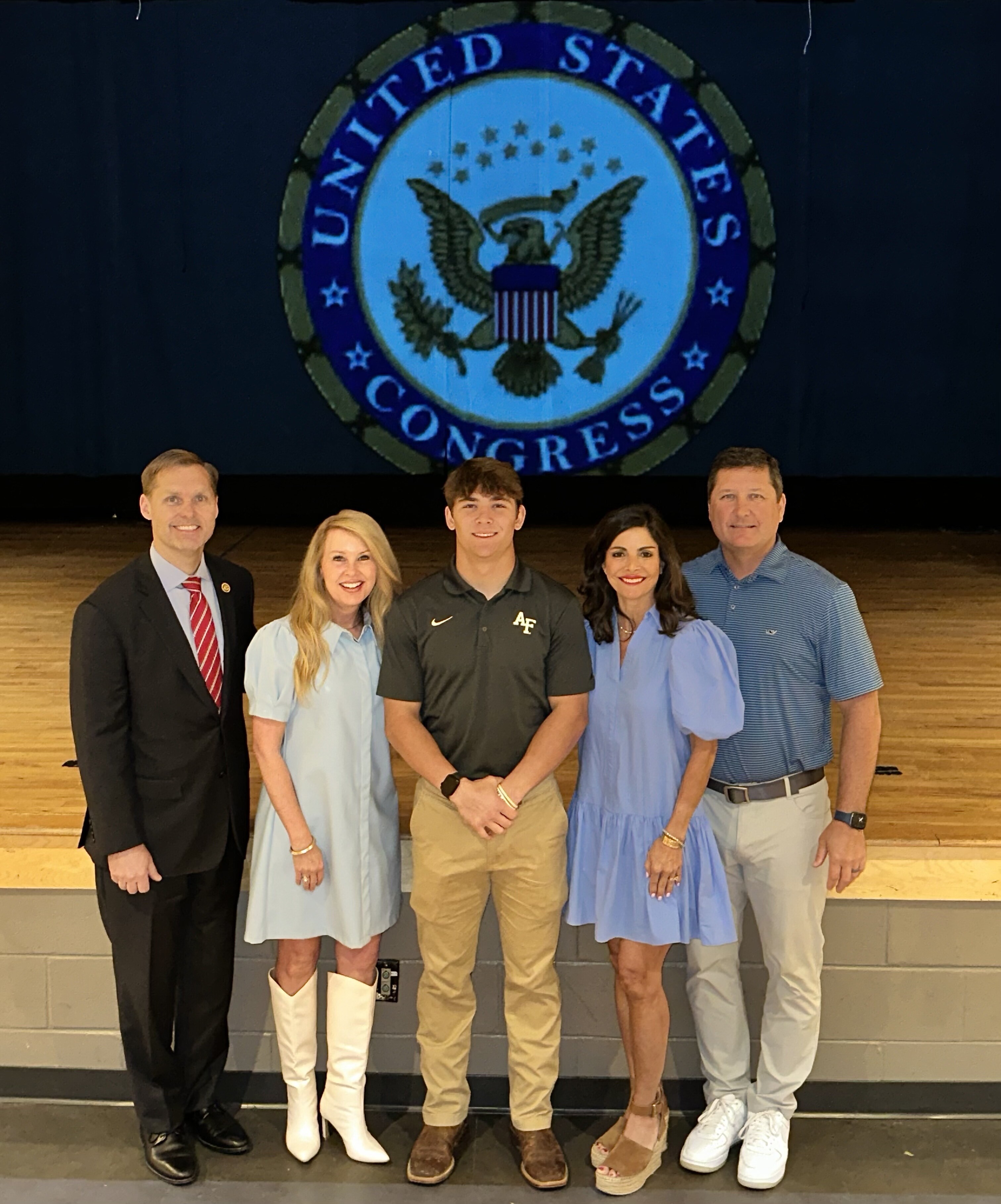 United States Military Appreciation Day at at Brandon High School - U.S. Representative Michael Guest proudly announced United States Air Force Academy appointees - Pictured are Michael and Haley Guest, Major, Christy and Billy Quin