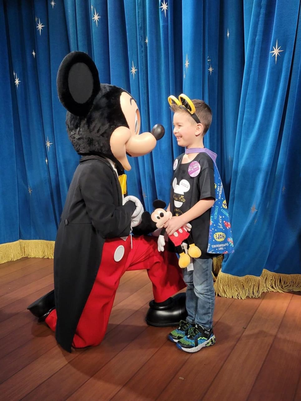 Wish granted for Aiden to meet Mickey Mouse.