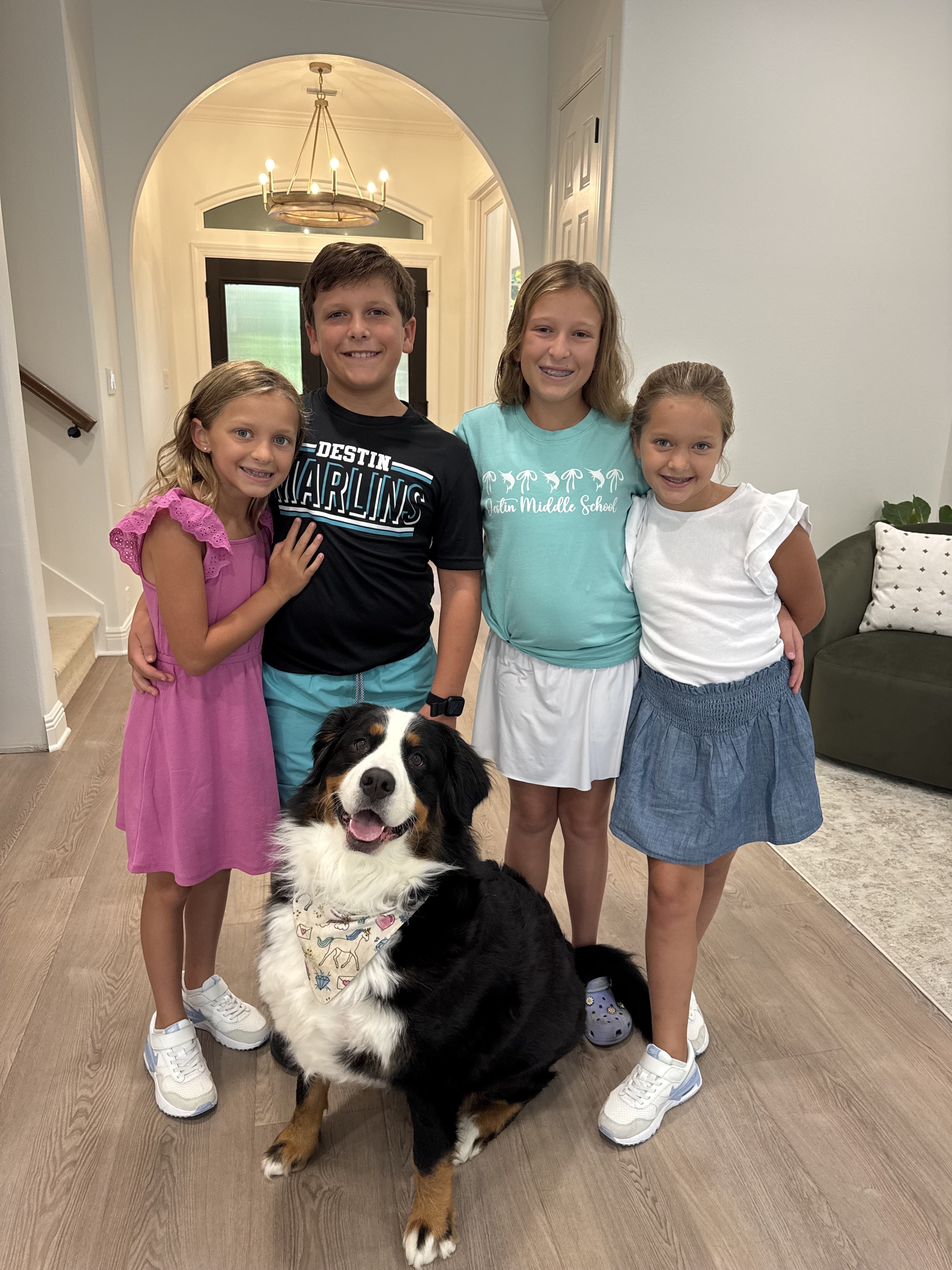 Emma, Jacob, Lia, and Camille Armstrong with pup Zoe