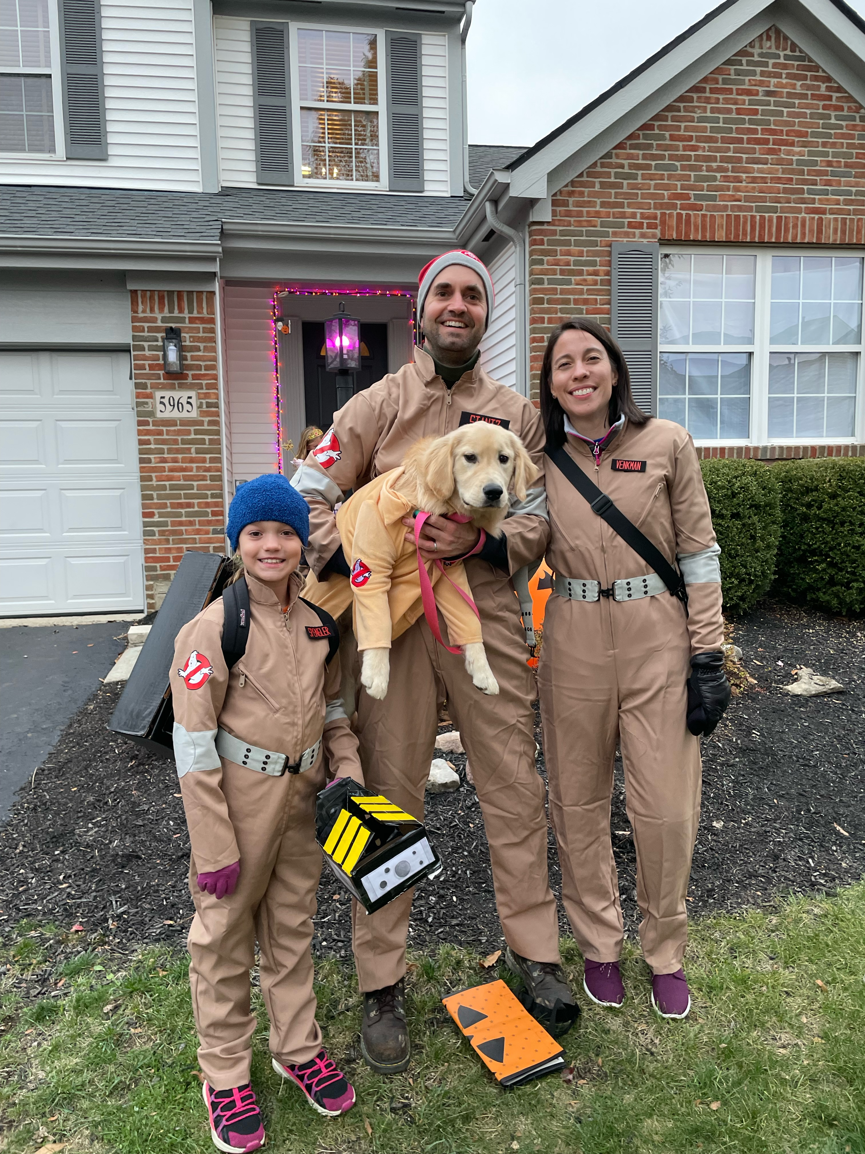 Goldie with her family dressed for Trick-or-Treat.