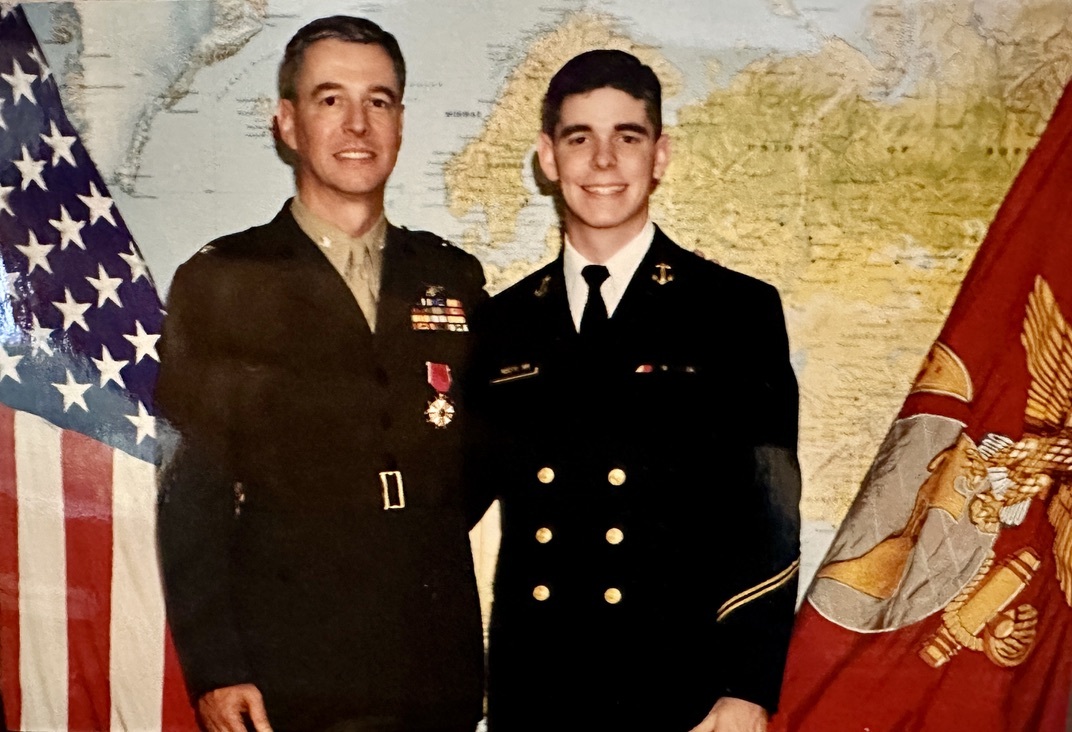 John Roots and his son Josh, Naval Academy ’98 graduate and Marine Cobra pilot.