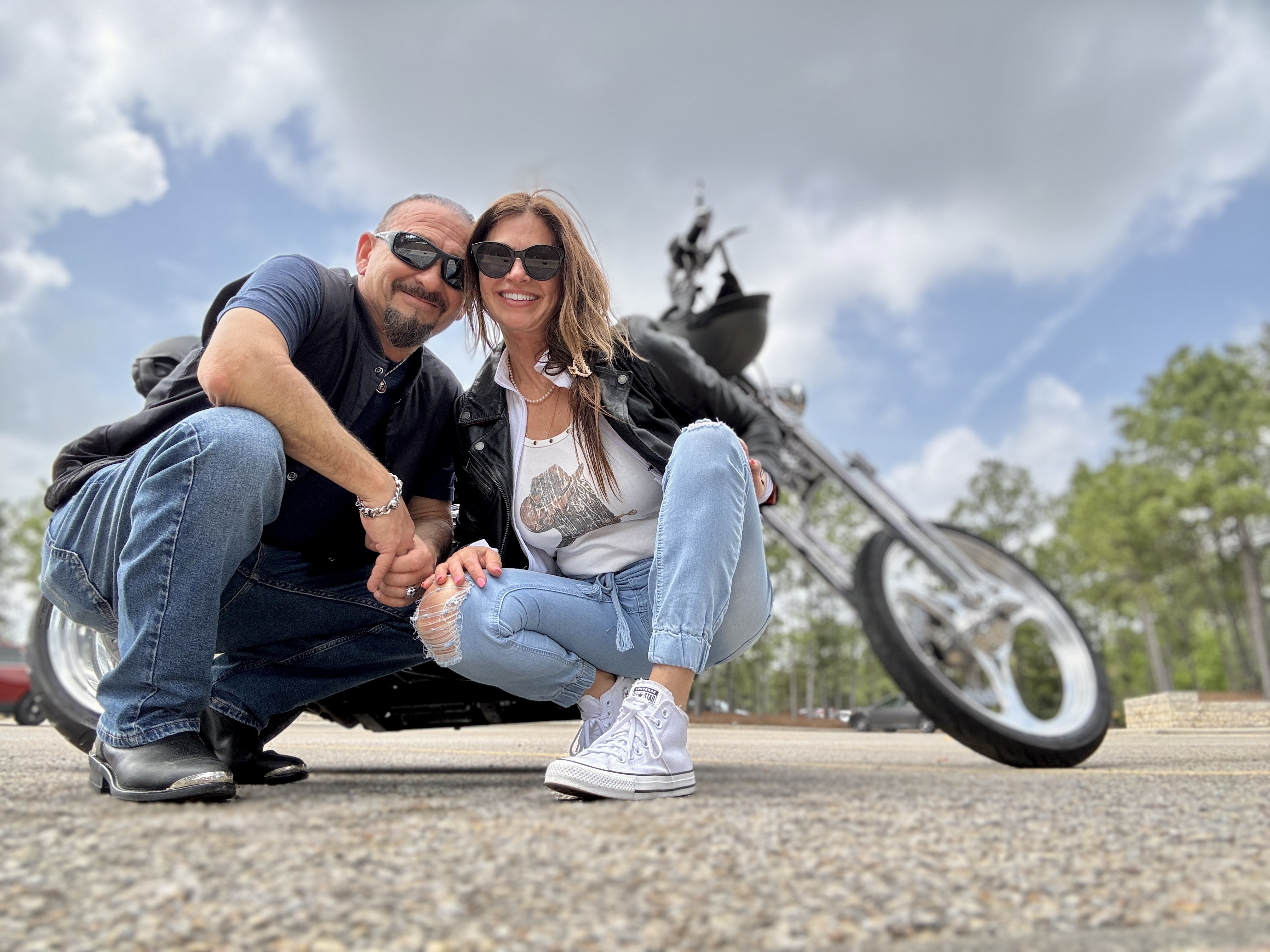 Luis & Becky joy riding on their Harley Davidson
