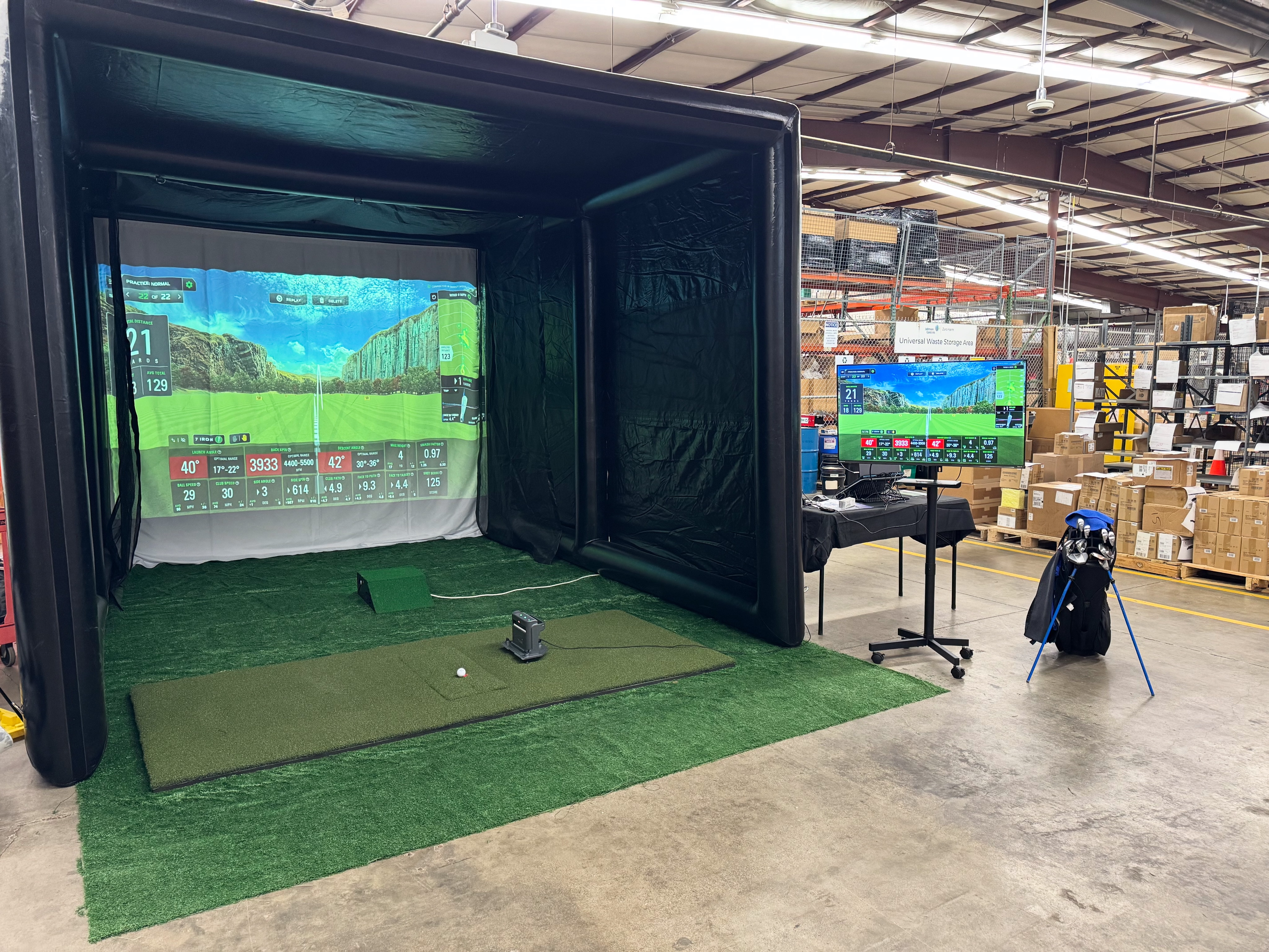 Just Swing's Golf Simulator can be set up indoors or outdoors.