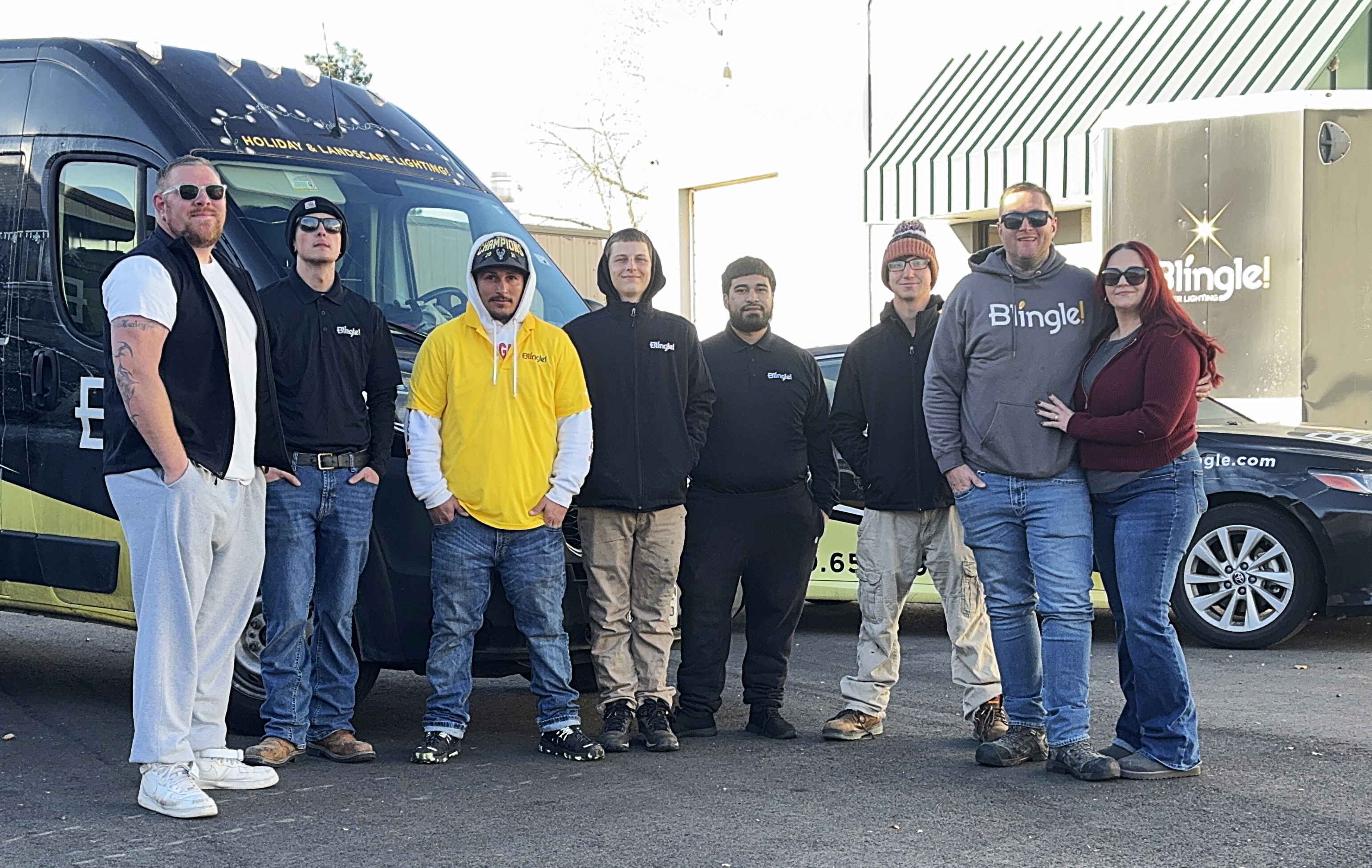 Left to right: Donny, Dominic, Chuck, Aaron, Kurtis, Daniel,  Ryan, and his wife, Lindsay