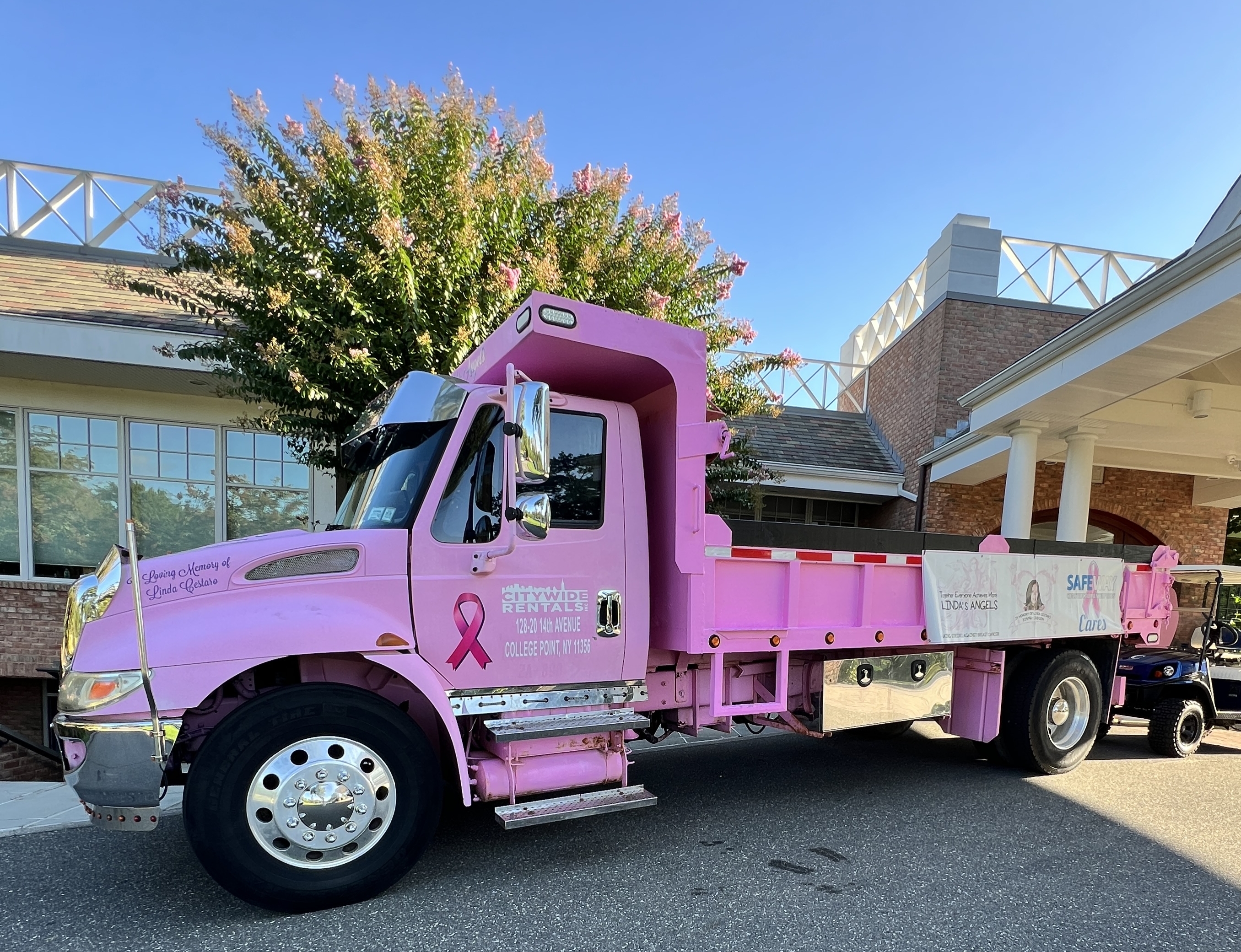 The custom “Pink Lady” construction truck is a staple at all Linda’s Angels events.