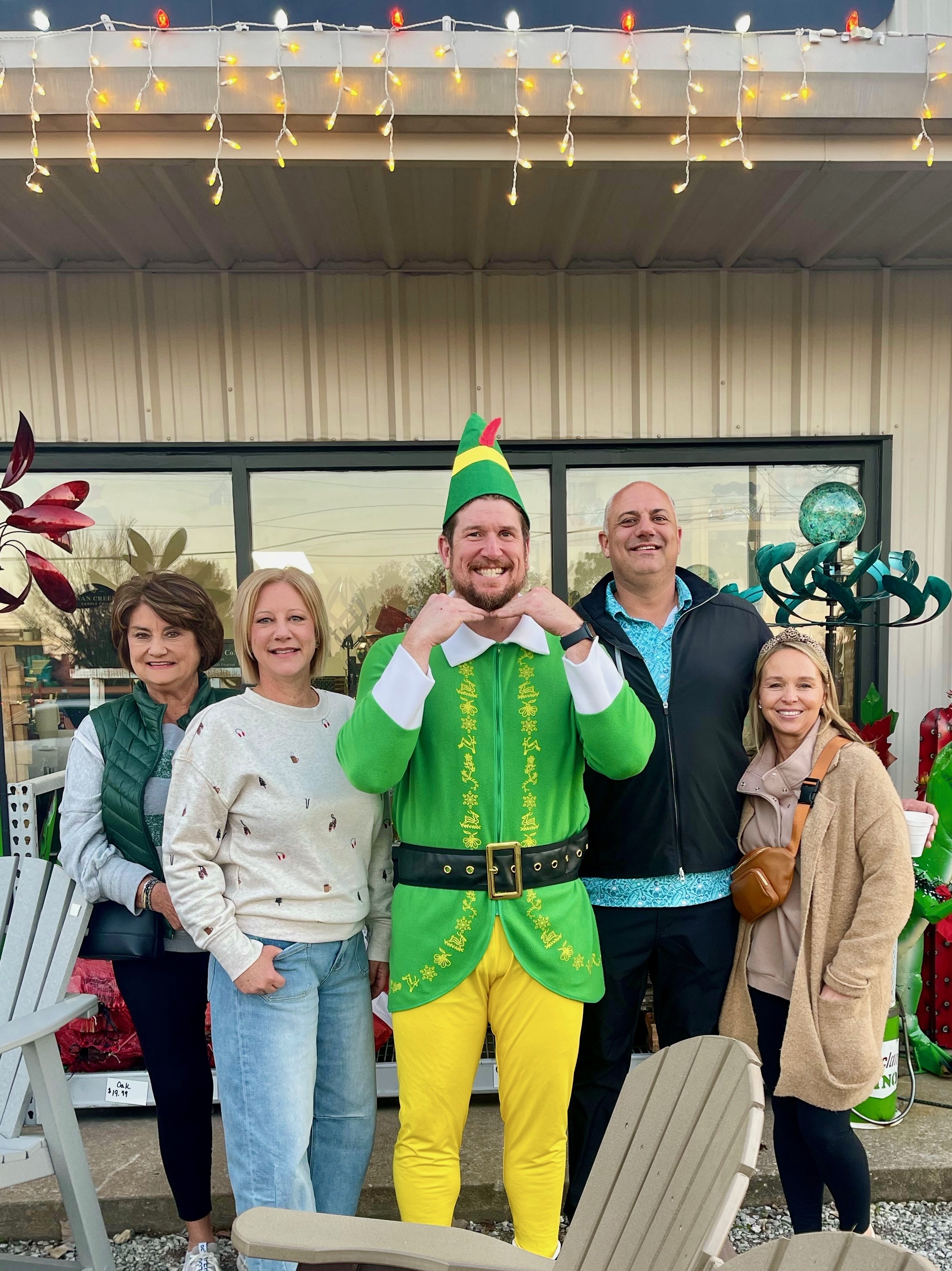 Picturted left to right: Lysandra Julian, Ashley Treadway, Buddy the Elf, Ryan Treadway, and Christina Treadway