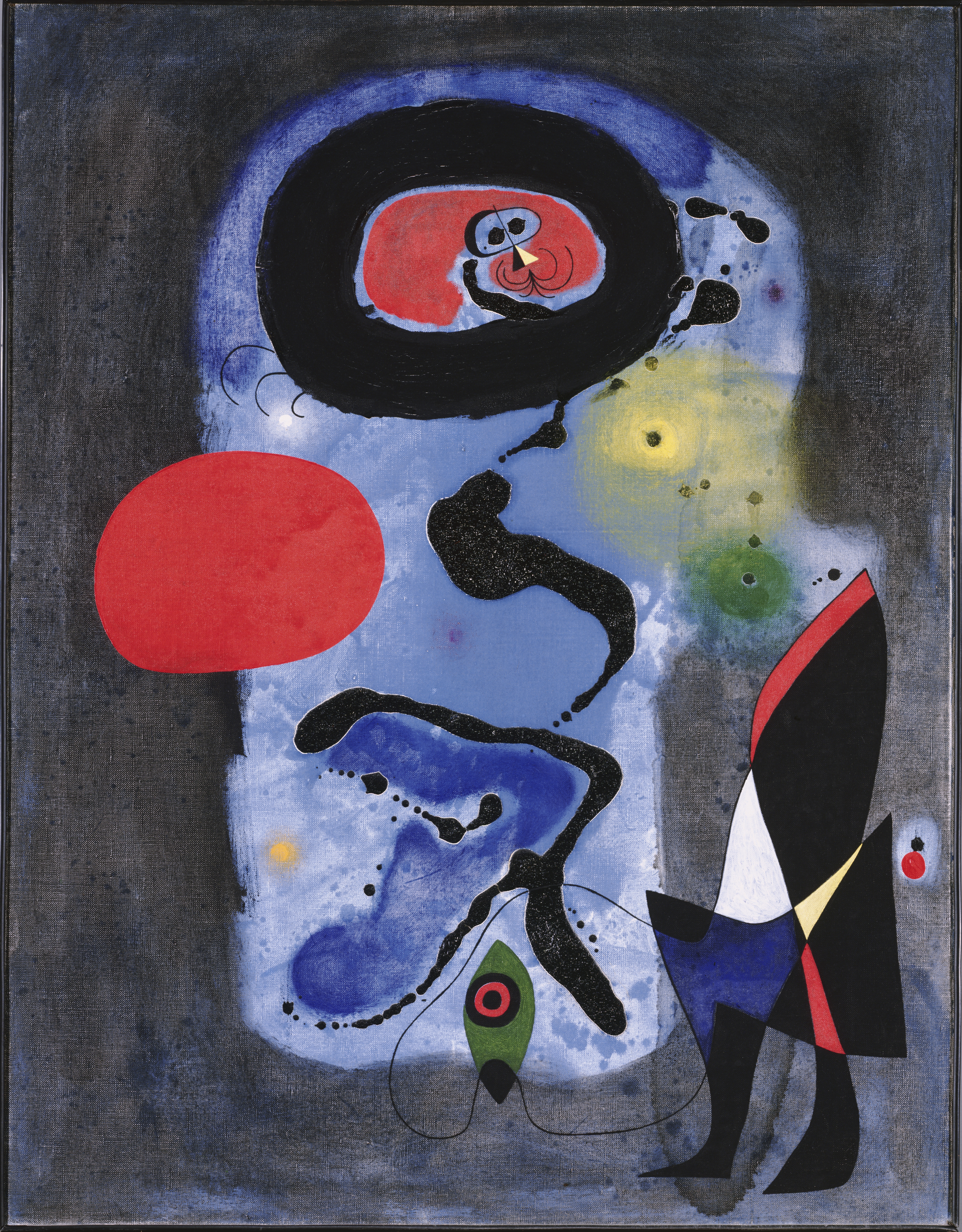 Joan Miró; Le Soleil rouge (The Red Sun) 1948; Oil on canvas; 36 1/4 × 28 3/4 in. (92 x 73 cm); The Phillips Collection, Washington, DC © Successió Miró / Artists Rights Society (ARS), New York / ADAGP, Paris 2025.