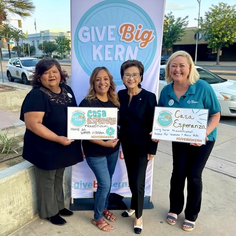 CE staff: Susan, Diane, and Erin with Mayor Goh during last year’s Give Big Kern Day   Savvanah & Xavier: Resident mother, Savvanah, with her child, Xavier