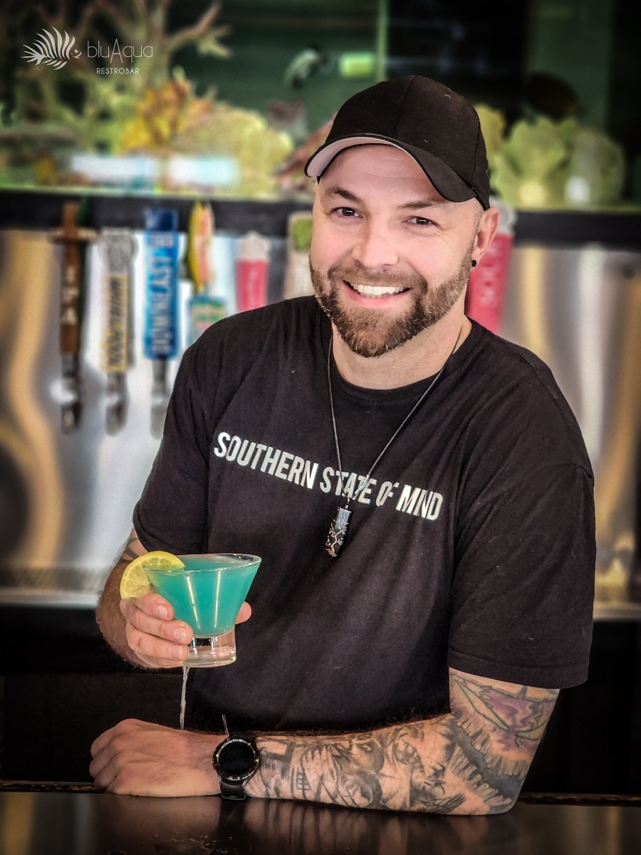 Ryan at bluAqua mixes up a heck of a cocktail.