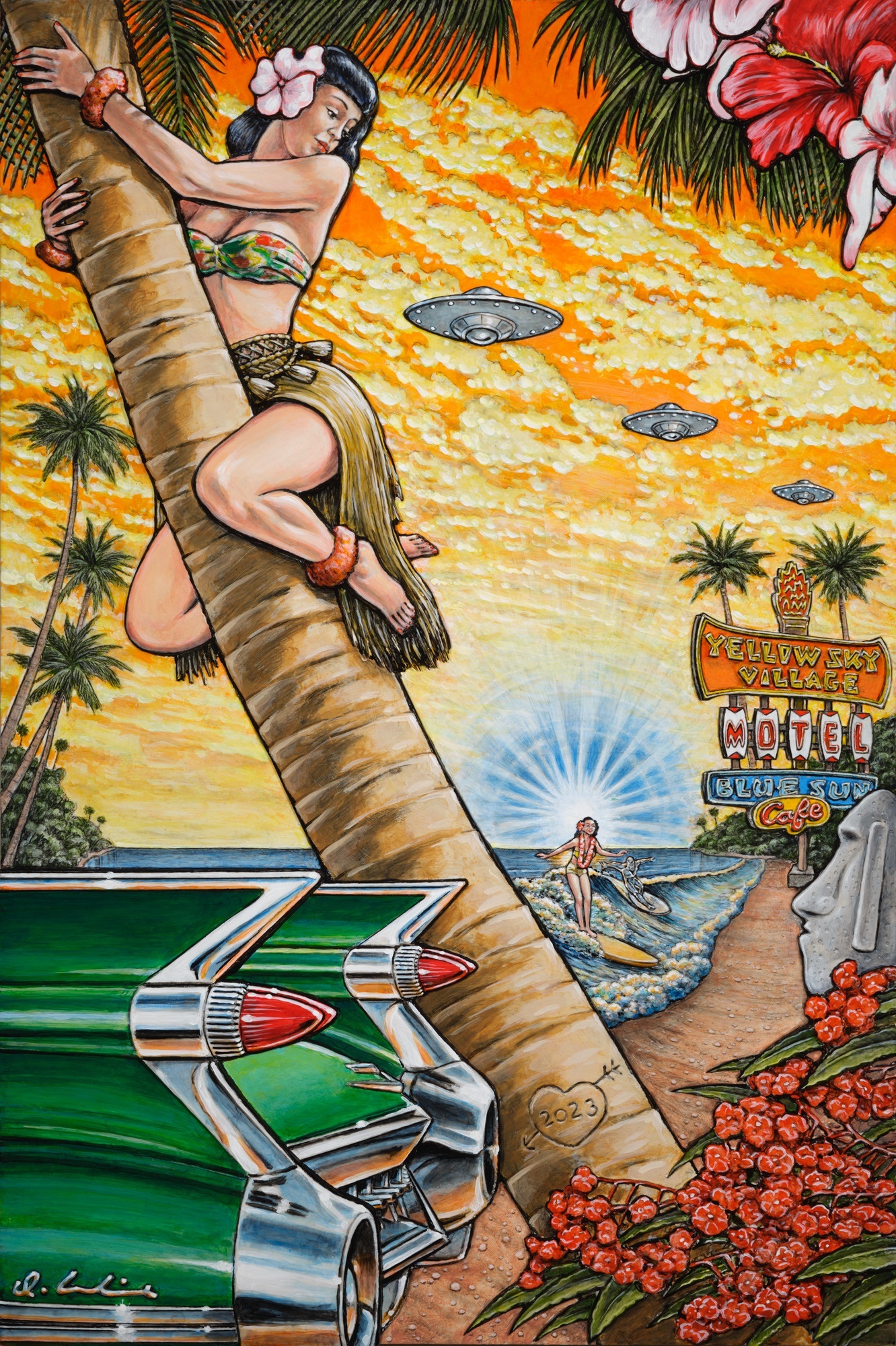 Wish You Were Here! Dennis Larkins (b. 1943) Sante Fe, New Mexico 2023 Painted three-dimensional relief on panels 36 x 24 inches
