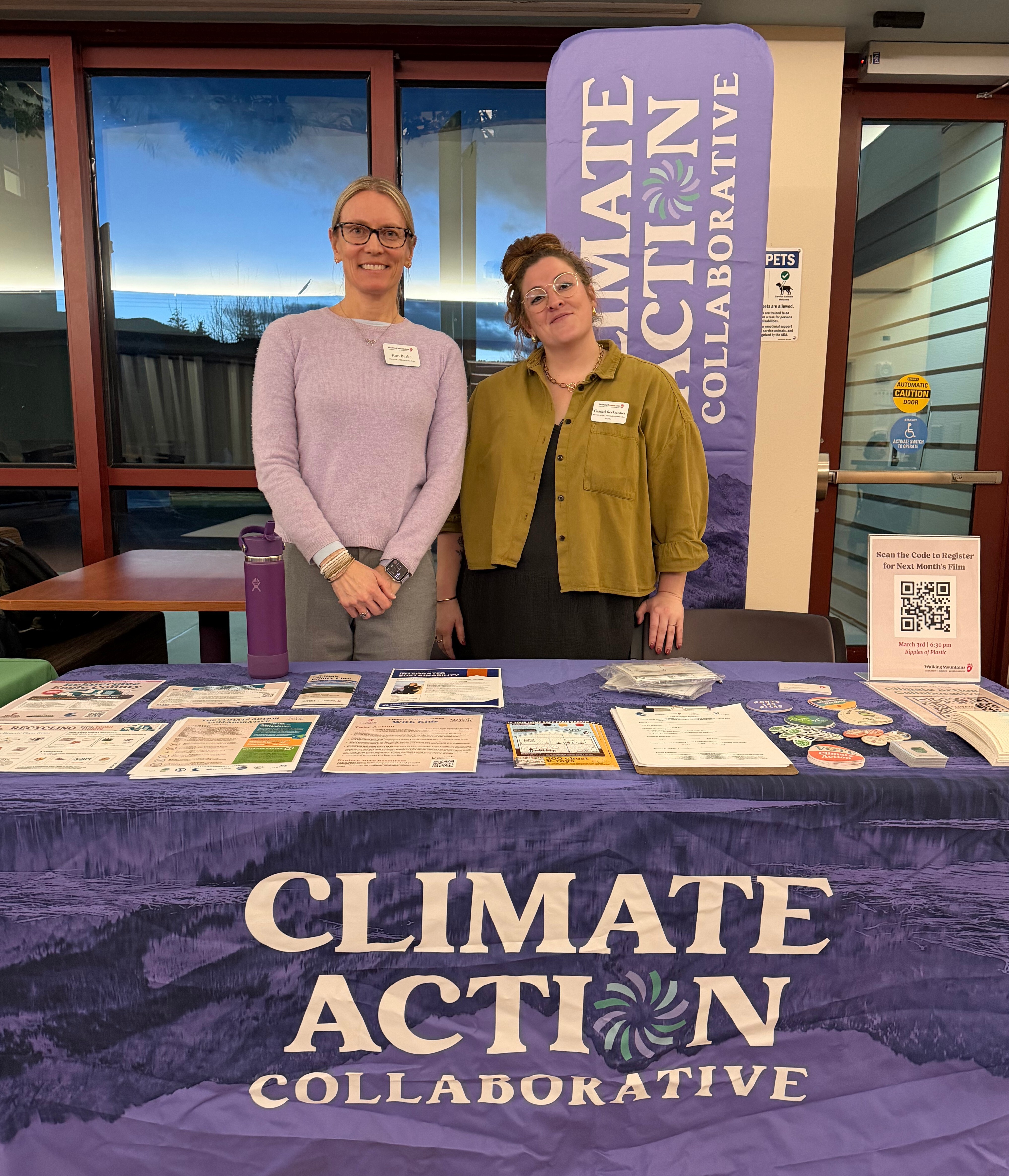Kim Burke (left) and Chantel Recksiedler represent the CAC at the Walking Mountains' Climate Speaker Series event in February.