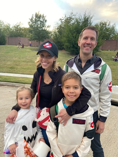 John Spegele with John (8), Evelyn (6) and Kristie (mom)