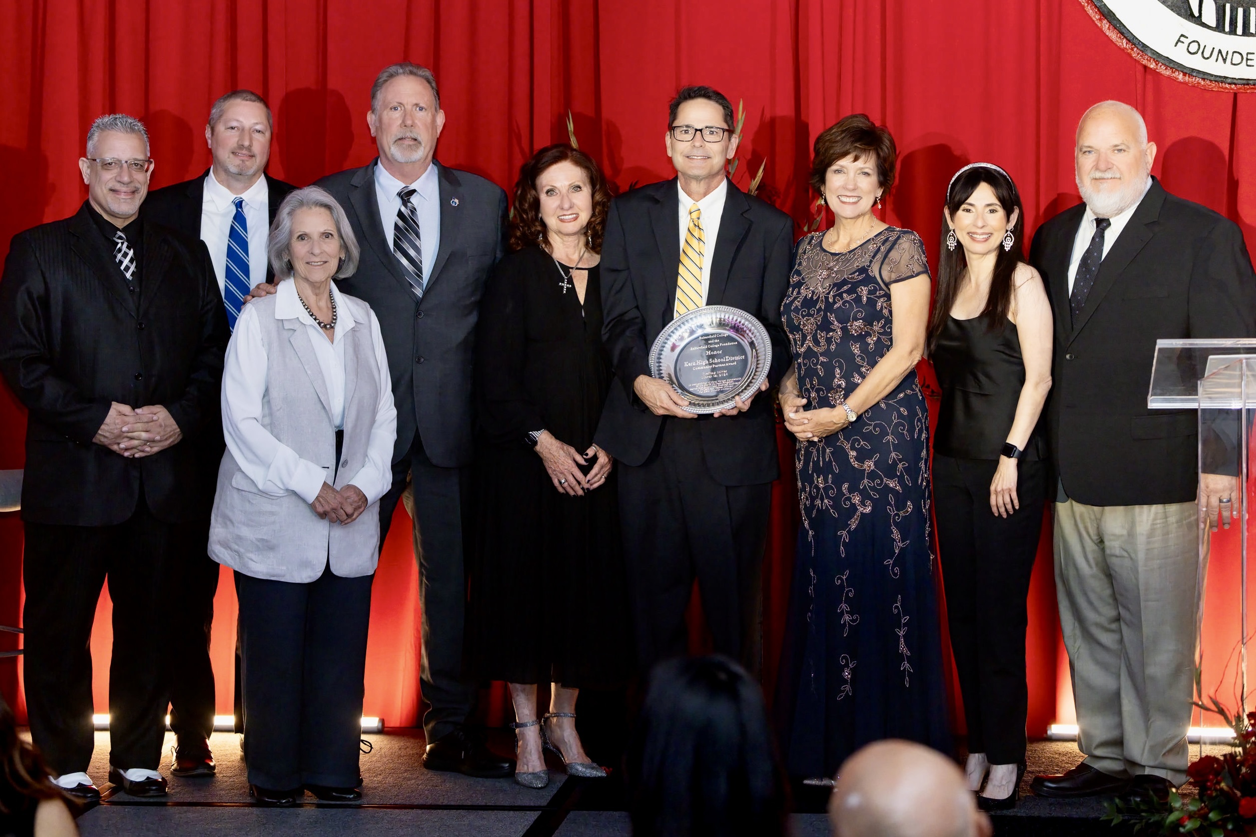 Steven Bloomberg the KCCD Chancellor, Scott Odlin KHSD Assistant Superintendent, Nan Gomez-Heitzeberg, KCCDTrustee, Derek Tsinger a KHSD Trustee, Kathy Scrivner KHSD Trustee, Mike Zulfa KHSD Superintendent, Cheryl Scott, Executive Director, BC Foundation, and Sonia Christian CA Community Colleges Ch