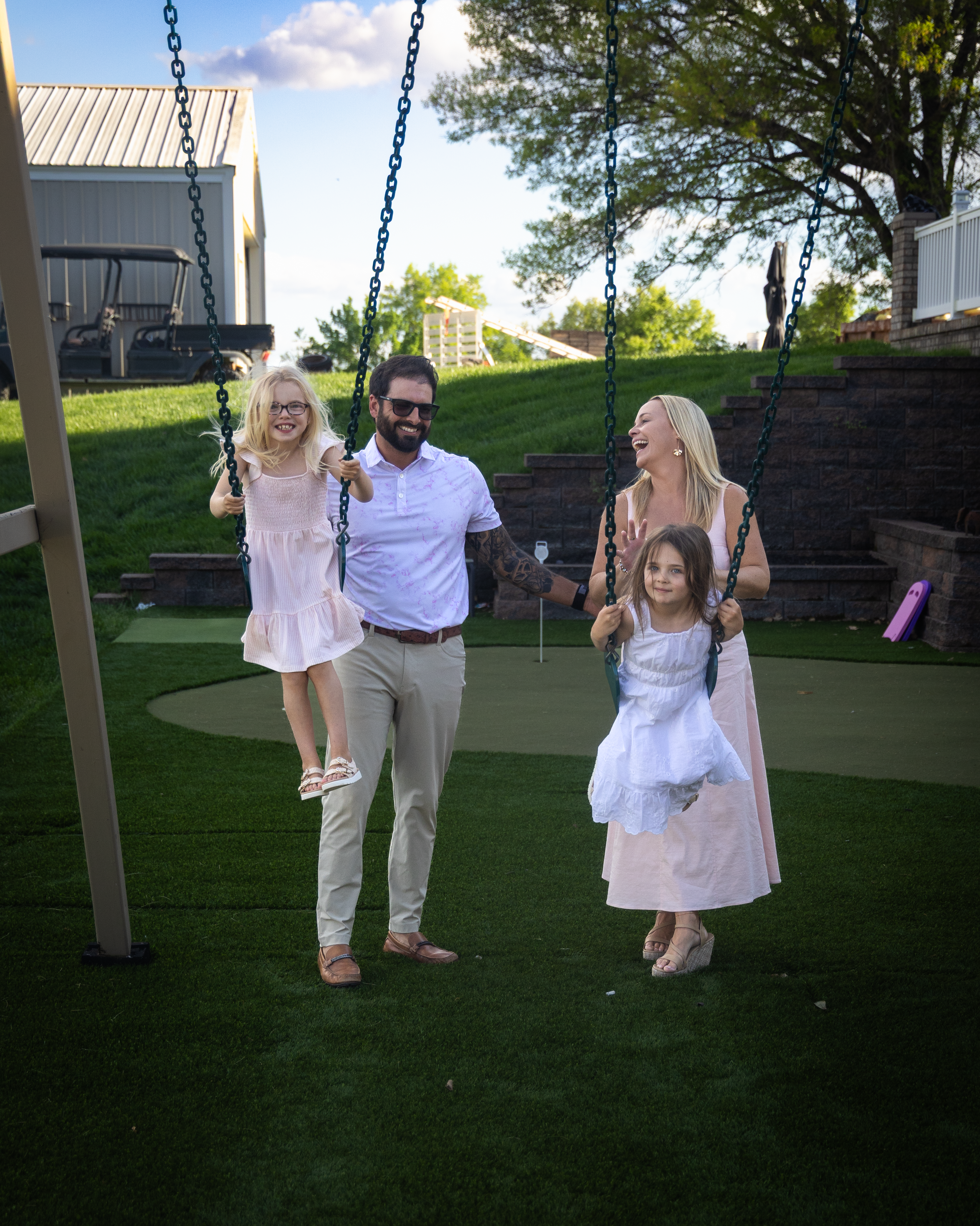 Stacey  her with husband, Vinny, and their daughters, Mila (blonde) and Josephine brunette).