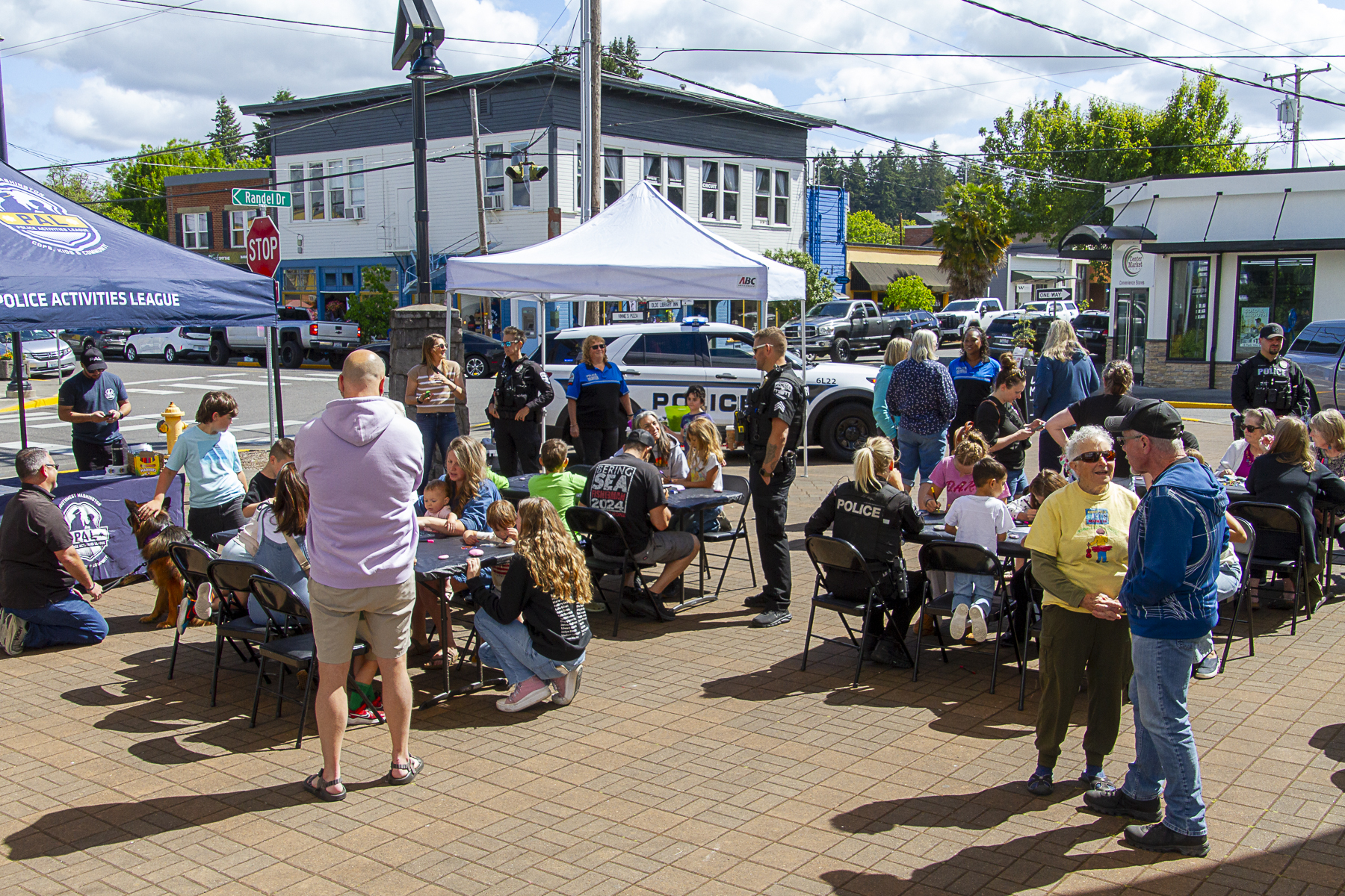 Families, children, and Ridgefield police officers fill Overlook Park during the return of the popular Rocks With Cops community event.