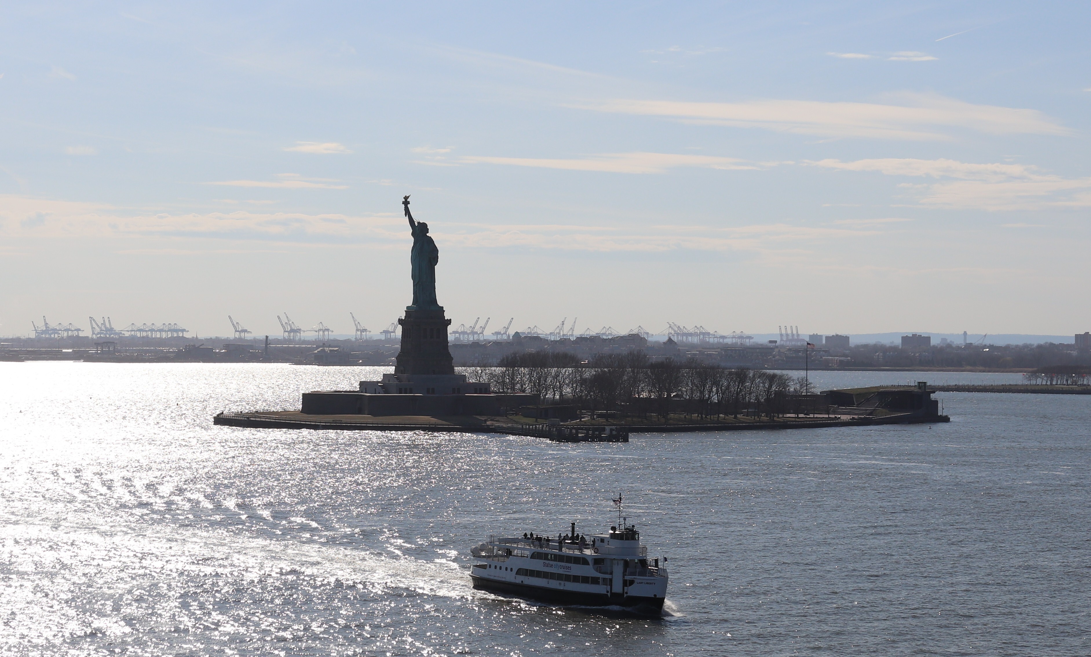 Cruising down the Hudson River always offers an amazing view of the Statue of Liberty.