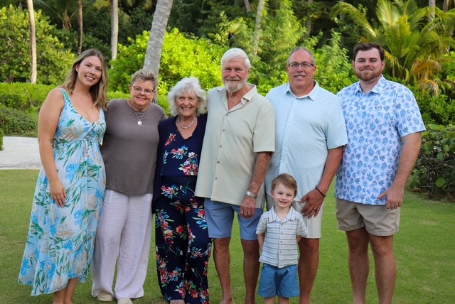 From left to right: Haylee, Donna's daughter-in-law; Donna; Haylee's grandparents; Asher, Donna's grandson; Steve, Donna's husband; and Alex, Donna's son.