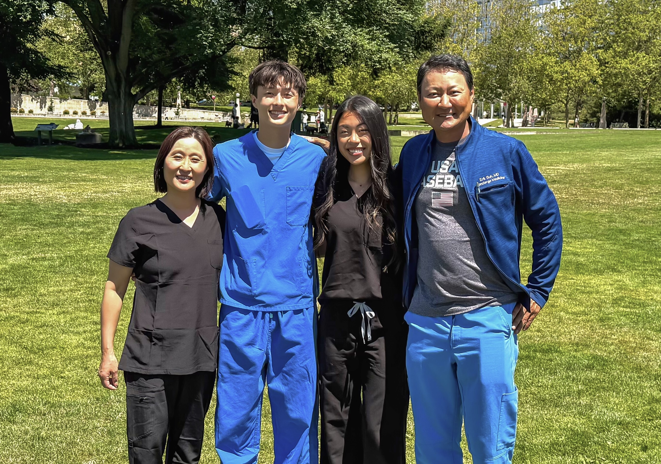 From left: Jack Hyde and his mom, Dr. Amy Kim along with Sydney Suh and her dad, Dr. Erik Suh