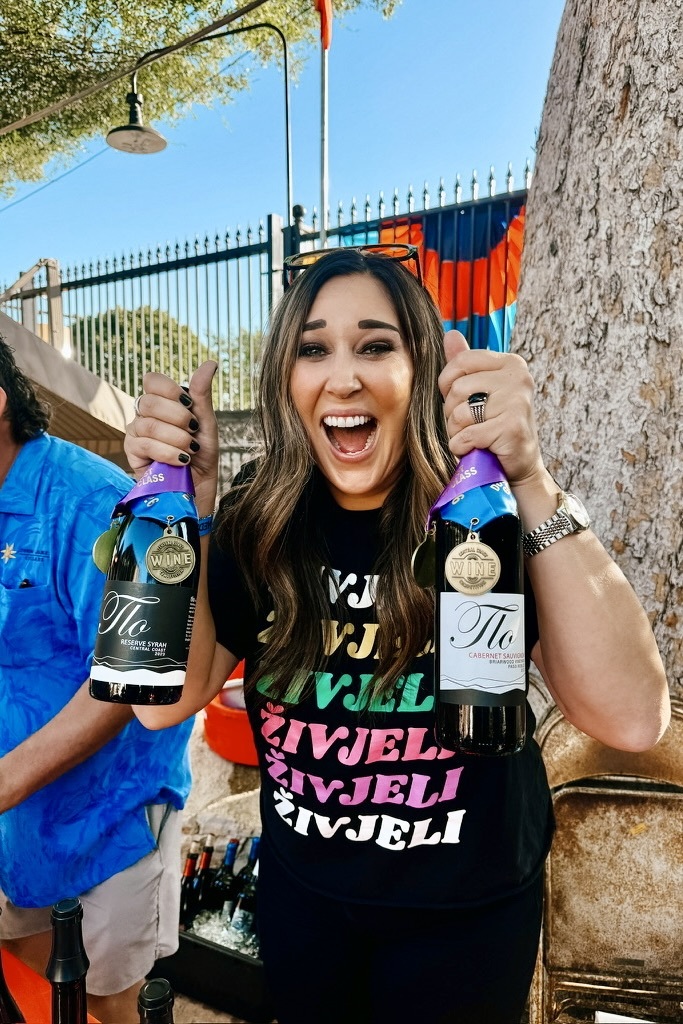 Someone is a tad excited about her award-winning wines